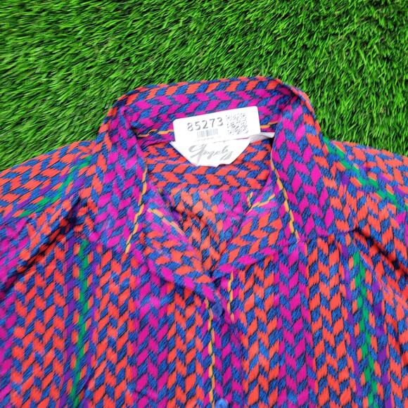 Vintage 90s MOD HIppie Button Shirt Womens Medium 22x24 Purple - Picture 7 of 12